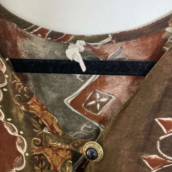 Aztec Button Tunic Duster Hipster Hippie Artsy Boho Bohemian Hip Blouse Top - Picture 5 of 6